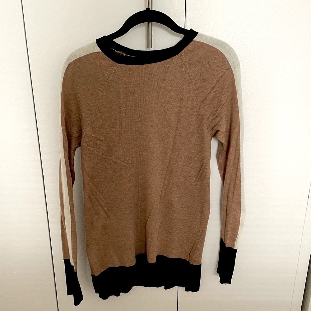 Women's Color Block Crew Neck Luxe Any Day Pullover - A New Day™ Light Taupe XS